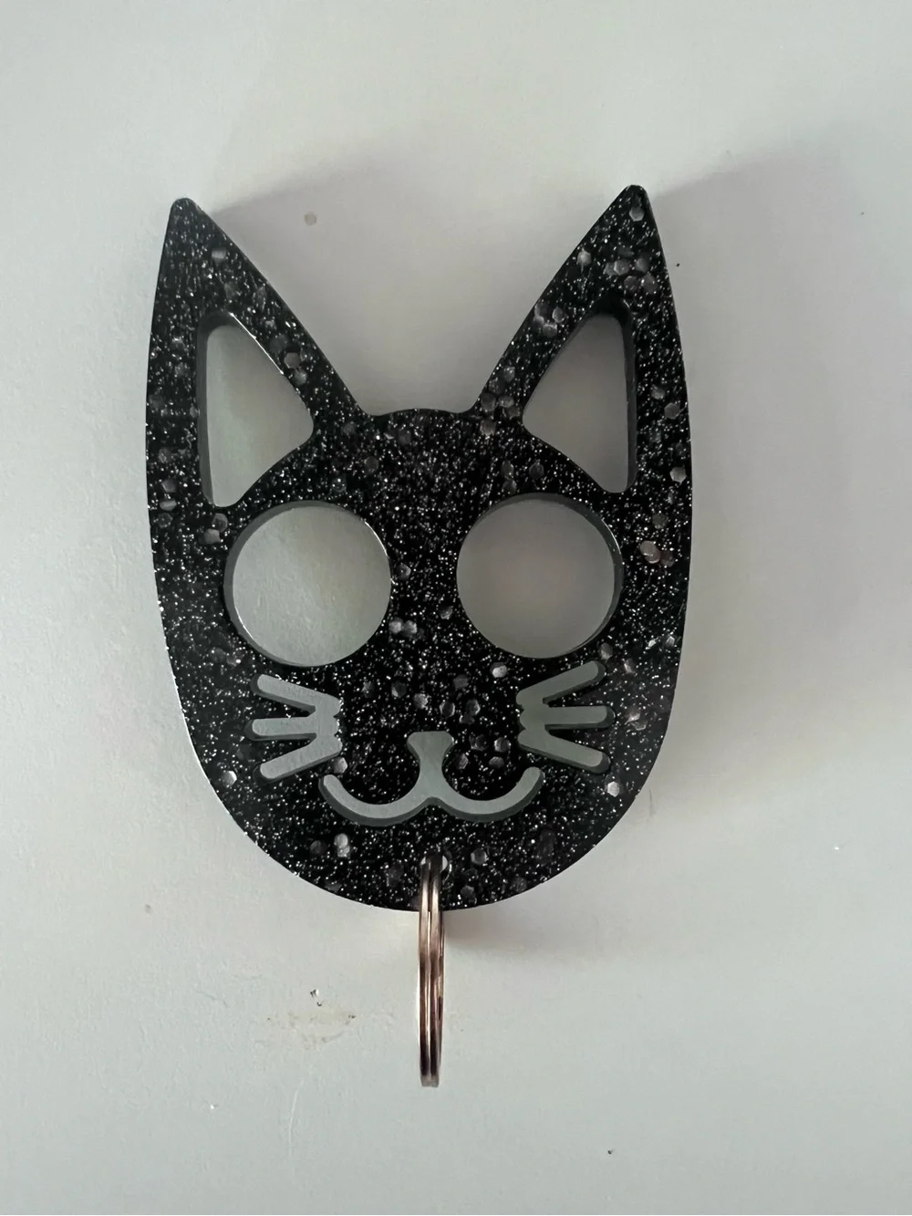 Hand Crafted Black Glitter Cat Key Fob Holder 3d Printed